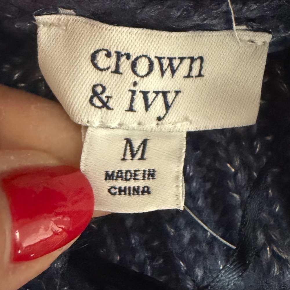 Crown & Ivy Womens Navy Blue Cable Cowl Neck Metallic Sparkle Sweater Size M NEW - Picture 5 of 6